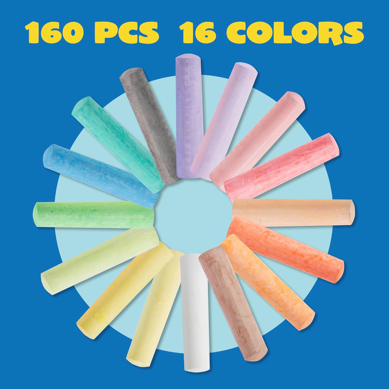 JOYIN 160 PCS Sidewalk Chalks Set-16 Colors Non-Toxic Washable Jumbo Chalk for Outdoor Art Play